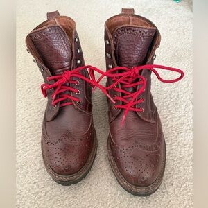 Allen Edmonds Brown Leather Boots with Red Laces